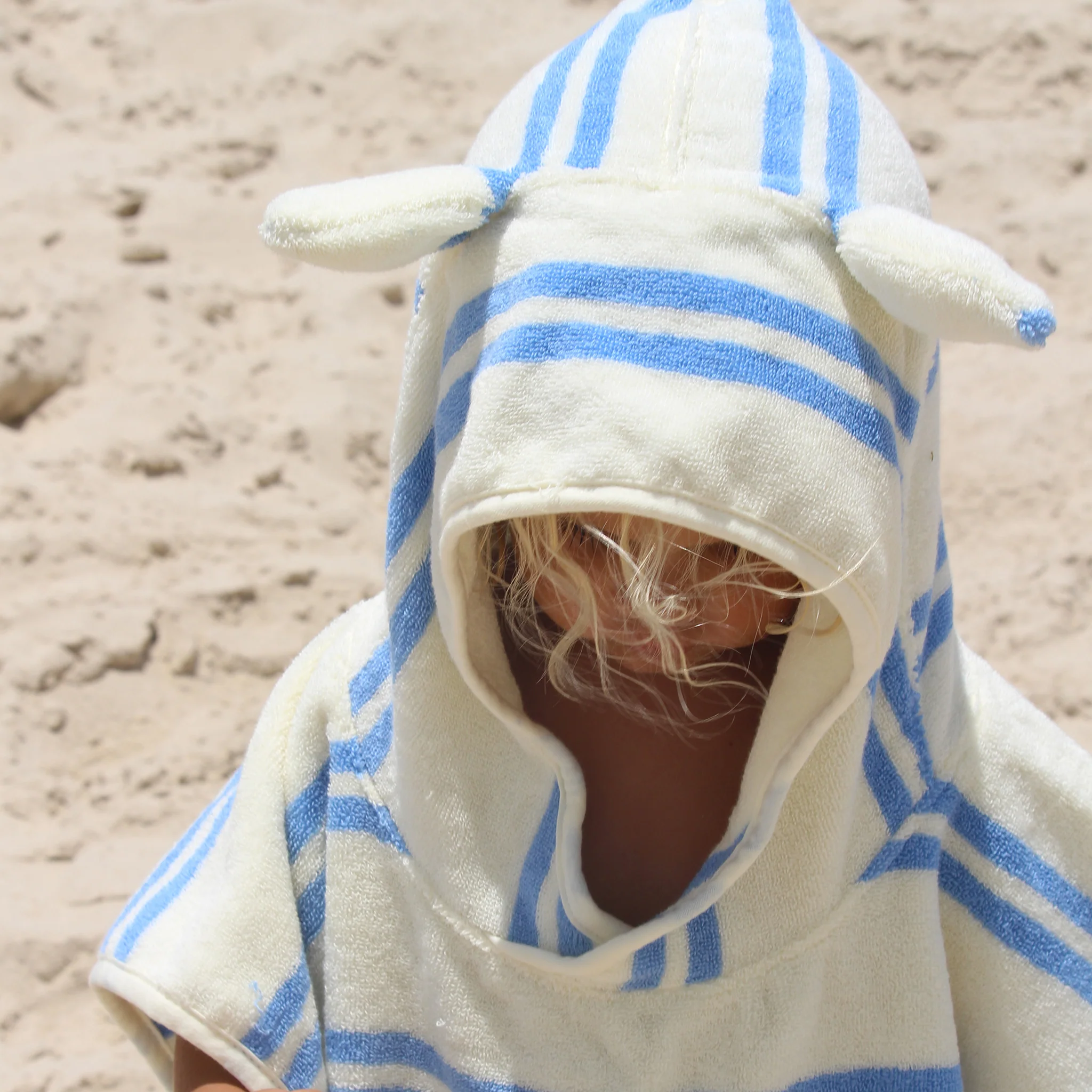 Kids Beach Poncho Towel - Sammy the Seagull Blue Stripe - Image 5