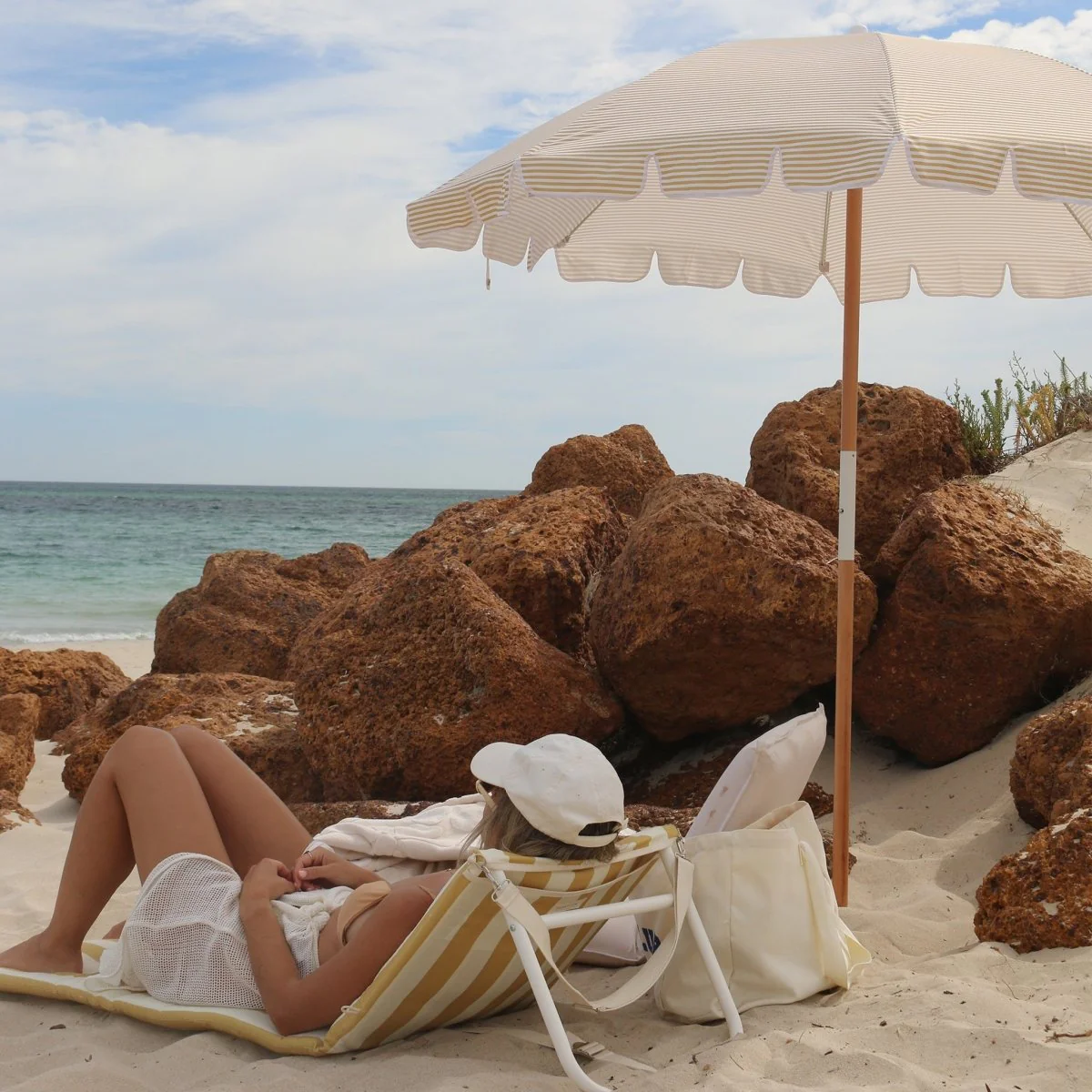 Reclining Beach Chair - Mango Bay Mustard Stripe - Image 3