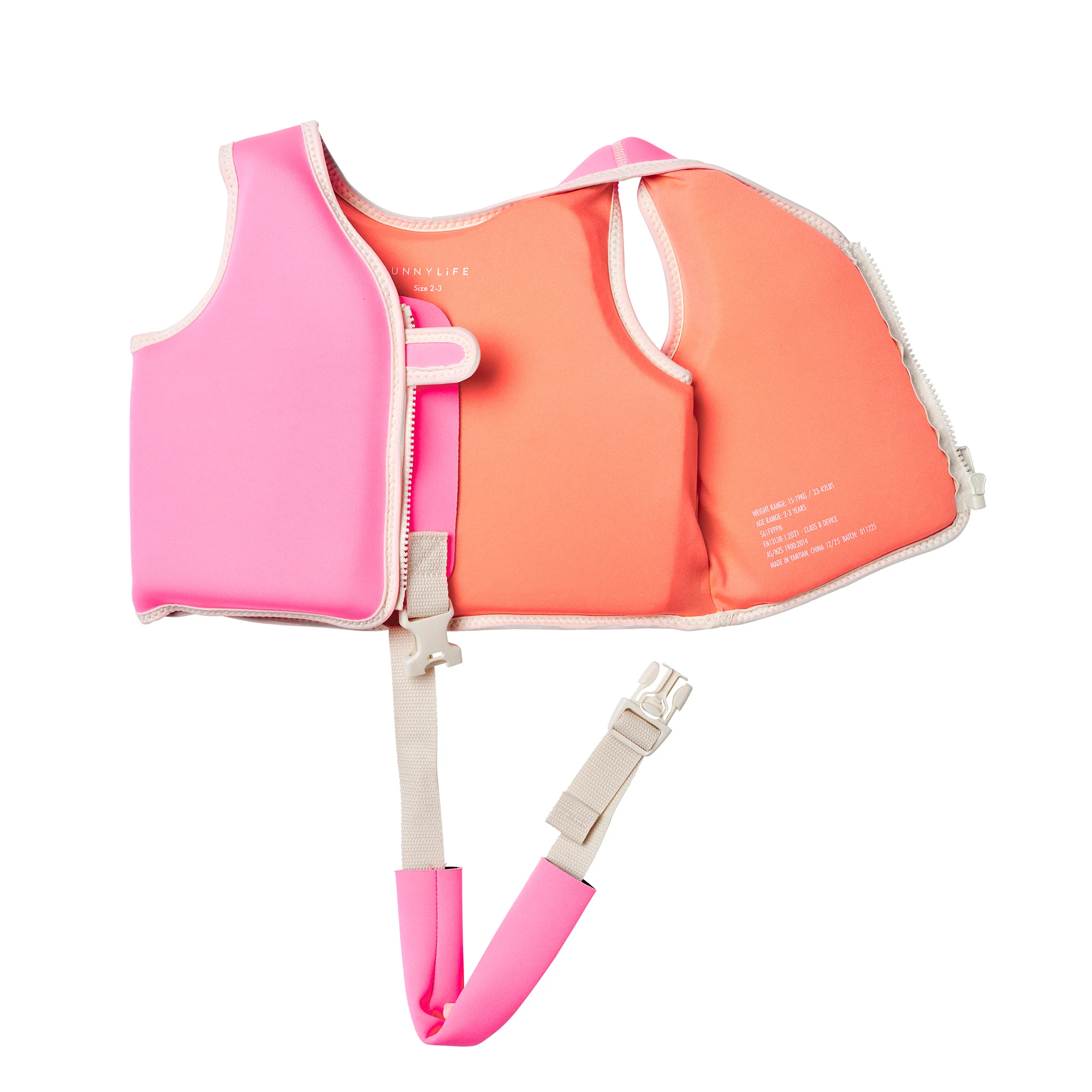 Kids Swim Vest 2-3 - Poppy the Peach Neon Pink - Image 7
