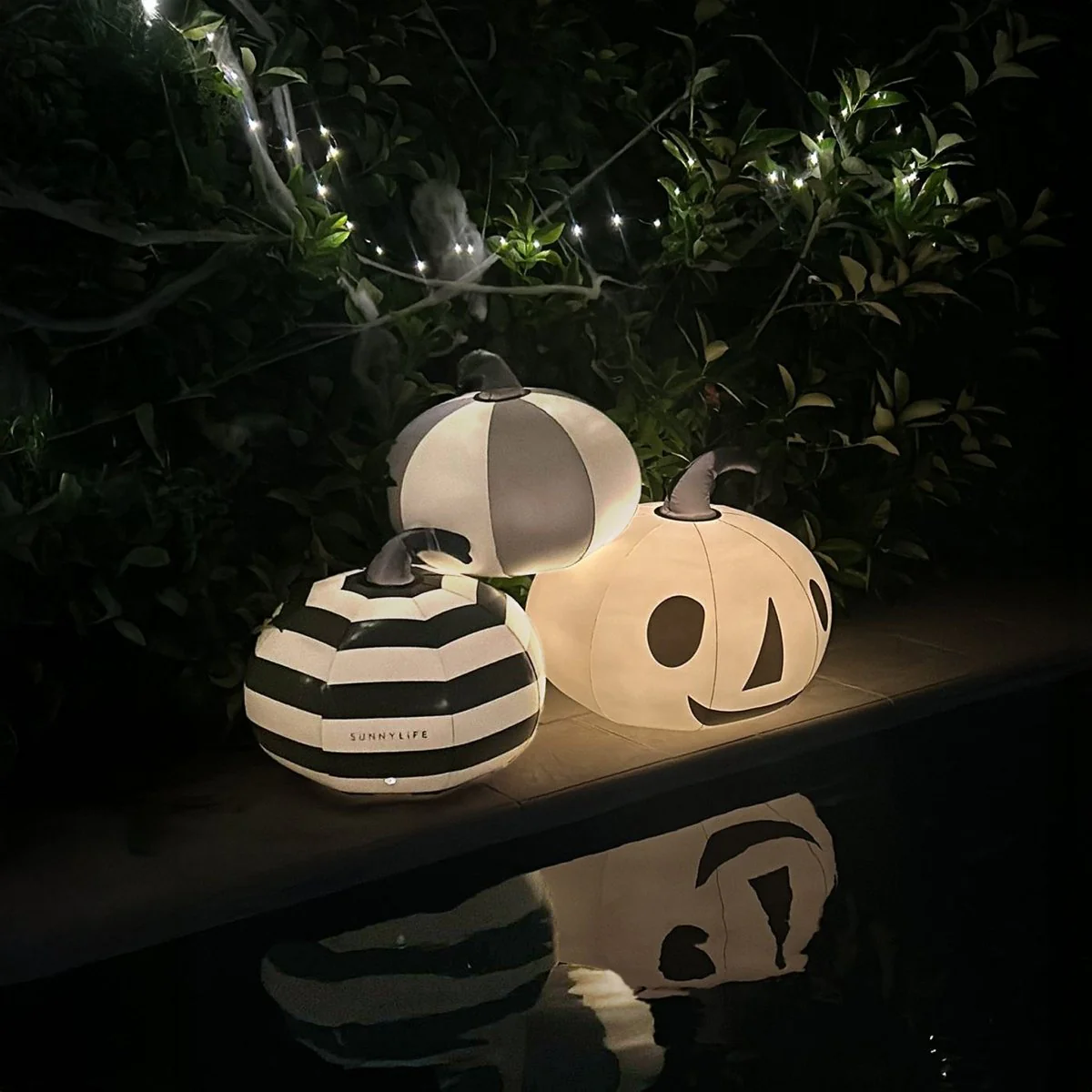 Light Up Black & White Inflatable Halloween Pumpkins Set of 3 - Image 3
