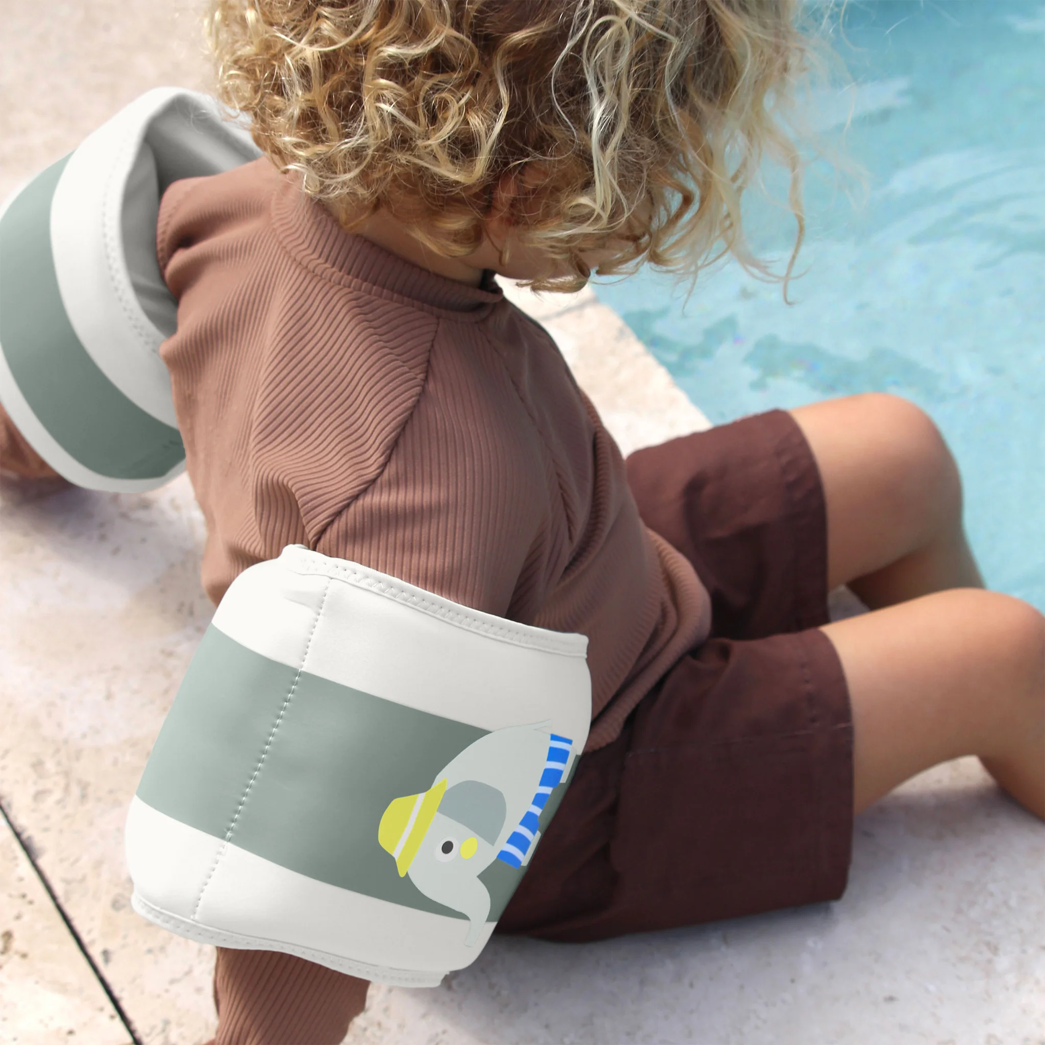Kids Neoprene Arm Bands - Eli the Elephant Green Stripe - Image 3