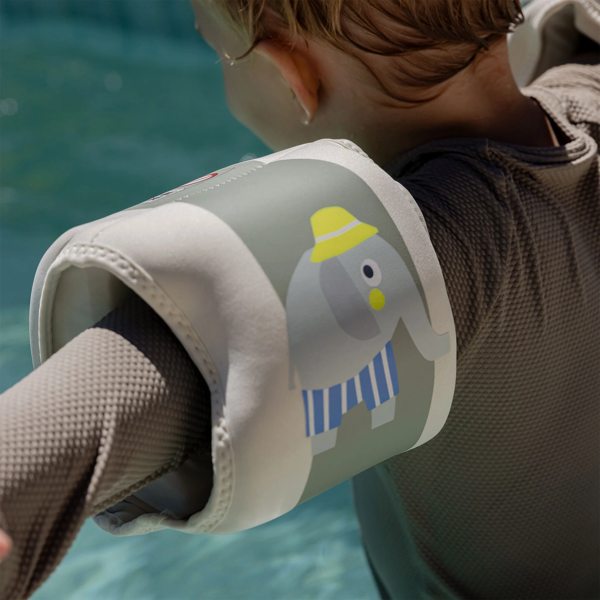 Kids Neoprene Arm Bands - Eli the Elephant Green Stripe - Image 4